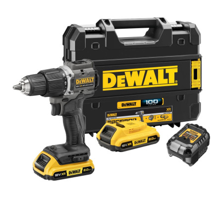 Ударная дрель-шуруповерт DEWALT DCD100D2T, 18 В, 1650 об/мин, 28050 уд/мин, с 2 АКБ 2 Ач и ЗУ, в кейсе TSTAK (DCD100D2T-QW)