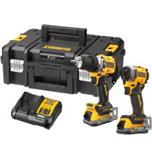 Аккумуляторный набор DEWALT DCK2050E2T, 18 В: дрель-шуруповерт DCD805 + шуруповерт DCF850, с 2 АКБ 1.7 Ач и ЗУ, в кейсе TSTAK