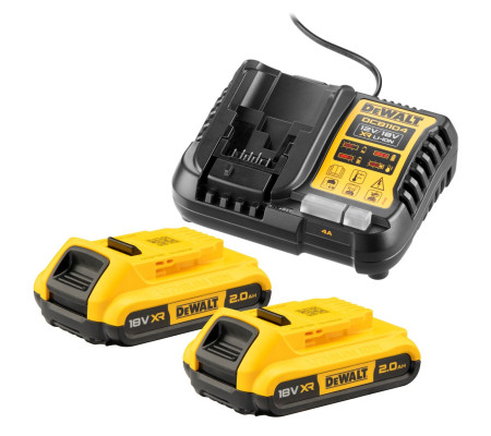 Набор DEWALT DCB1104D2: 2 АКБ DCB183, Li-Ion, 18 В, 2 Ач и зарядное устройство DCB1104, 12/18 В, 4 A (DCB1104D2-QW)