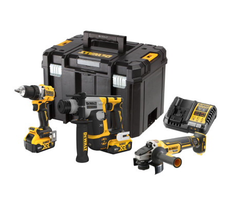 Аккумуляторный набор DEWALT DCK355P2T: дрель-шуруповерт DCD800 + перфоратор DCH172 + УШМ DCG405, 2 АКБ 5 Ач и ЗУ, в кейсе TSTAK