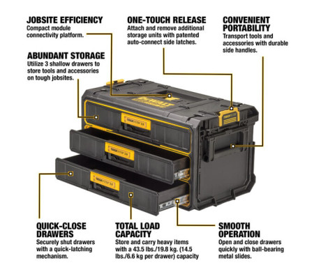 Модуль для инструментов DEWALT TOUGHSYSTEM 2.0, с 3-мя выдвижными ящиками, DWST08330-1