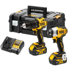 Аккумуляторный набор DEWALT DCK2062M2T, 18 В: ударная дрель-шуруповерт + ударный шуруповерт, с 2 АКБ 4 Ач и ЗУ, в кейсе TSTAK