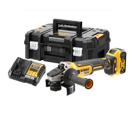 Аккумуляторная угловая шлифмашина DEWALT DCG405P1T, 18 В, 125 мм, 9000 об/мин, с АКБ 5 Ач и ЗУ, в кейсе TSTAK (DCG405P1NT-XJ)