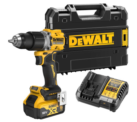 Ударная дрель-шуруповерт DEWALT DCD805P1T, 18 В, 2000 об/мин, 34000 уд/мин, с АКБ 5 Ач и ЗУ, в кейсе TSTAK (DCD805P1NT-XJ)