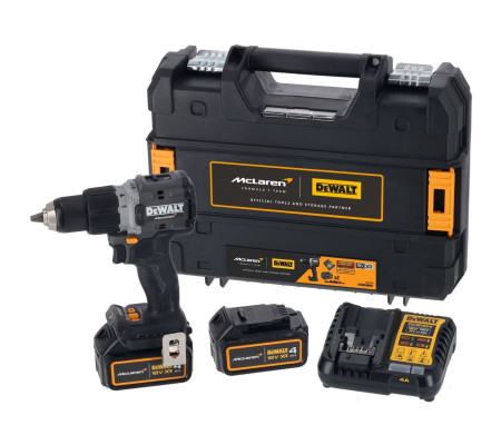 Ударная дрель-шуруповерт DEWALT McLaren Limited Edition DCD85MM2T, 18 В, 2000 об/мин, с 2 АКБ 4 Ач и ЗУ, в кейсе TSTAK