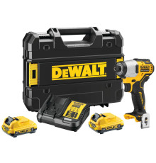 Аккумуляторный бесщеточный ударный шуруповерт DEWALT, 12 В, 163 Нм, 3600 уд/мин, 2850 об/мин, c 2 АКБ 2 Ач и ЗУ, в кейсе TSTAK, DCF801D2