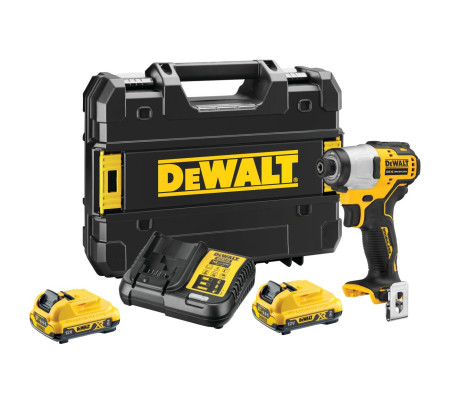 Аккумуляторный бесщеточный ударный шуруповерт DEWALT, 12 В, 163 Нм, 3600 уд/мин, 2850 об/мин, c 2 АКБ 2 Ач и ЗУ, в кейсе TSTAK, DCF801D2