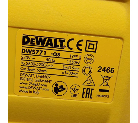 Торцовочная пила DEWALT DWS771, 1550 Вт, 216 мм, 5200 об/мин (DWS771-QS)