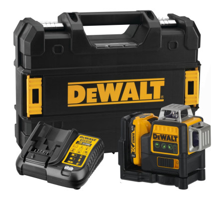 Аккумуляторный лазерный нивелир DEWALT DCE089D1G, 12 В, зеленый луч, 35 м, с АКБ 2 Ач и ЗУ, в кейсе TSTAK (DCE089D1G-QW)