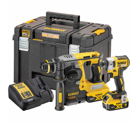 Аккумуляторный набор DEWALT DCK2532P2, 18 В: перфоратор DCH273 + шуруповерт DCF887, с 2 АКБ 5 Ач и ЗУ, в кейсе TSTAK