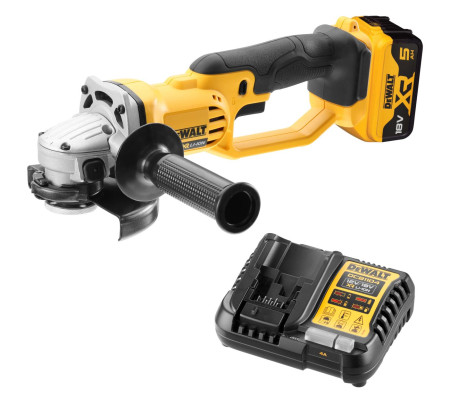 Аккумуляторная угловая шлифмашина DEWALT DCG412P1, 18 В, 125 мм, 7000 об/мин, с АКБ 5 Ач и ЗУ (DCG412P1N-XJ)
