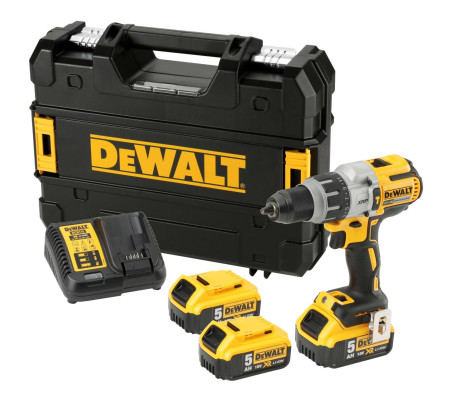 Дрель-шуруповерт DEWALT DCD996P3, 18 В, 2250 об/мин, 38250 уд/мин, с 3 АКБ 5 Ач и ЗУ, в кейсе TSTAK (DCD996P3-QW)