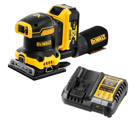 Аккумуляторная плоскошлифовальная машина DEWALT DCW200P1, 18 В, 13500 кол/мин, с АКБ 5 Ач и ЗУ (DCW200P1N-XJ)