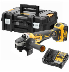 Аккумуляторная угловая шлифмашина DEWALT DCG406P1T, 18 В, 125 мм, 9000 об/мин, с АКБ 5 Ач и ЗУ, в кейсе TSTAK (DCG406P1NT-XJ)