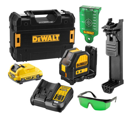 Аккумуляторный лазерный нивелир DEWALT DCE088D1G, 12 В, зеленый луч, 35 м, с АКБ 2 Ач и ЗУ, в кейсе TSTAK (DCE088D1G-QW)