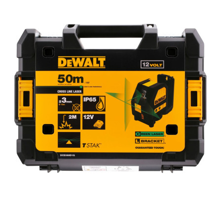 Аккумуляторный лазерный нивелир DEWALT DCE088D1G, 12 В, зеленый луч, 35 м, с АКБ 2 Ач и ЗУ, в кейсе TSTAK (DCE088D1G-QW)