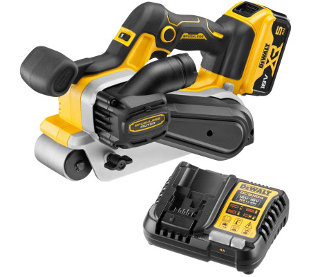 Аккумуляторная ленточная шлифмашина DEWALT DCW220P1, 18 В, 320 м/мин, с АКБ 5 Ач и ЗУ