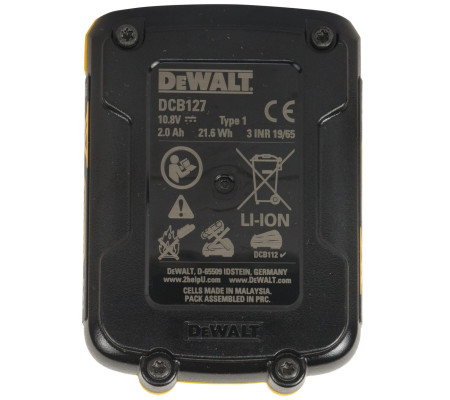 Аккумулятор DEWALT DCB127, Li-Ion, 12 В, 2 Ач (DCB127-XJ)
