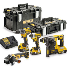 Аккумуляторный набор DEWALT DCK422P3, 18 В: дрель-шуруповерт DCD796 + шуруповерт DCF887 + УШМ DCG405 + перфоратор DCH273, с 3 АКБ 5 Ач и ЗУ, в 2 кейсах