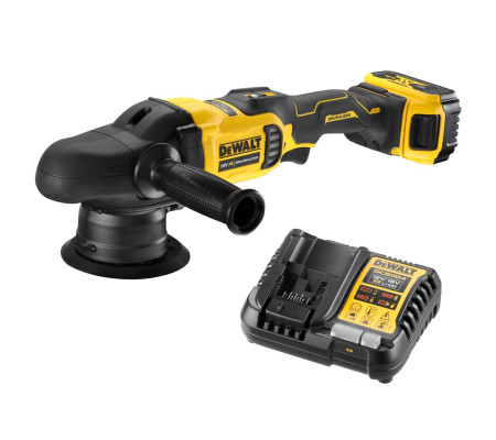 Аккумуляторная полировальная машина DEWALT DCM848P1, 18 В, 125 мм, 5500 кол/мин, с АКБ 5 Ач и ЗУ (DCM848P1N-XJ)