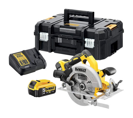 Аккумуляторная дисковая пила DEWALT DCS570P2, 18 В, 184 мм, 5500 об/мин, с 2 АКБ 5 Ач и ЗУ, в кейсе TSTAK (DCS570P2-QW)