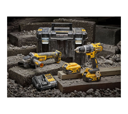 Аккумуляторный набор DEWALT DCK2080P2T, 18 В: дрель-шуруповерт DCD796 + УШМ DCG405, с 2 АКБ 5 Ач и ЗУ, в кейсе TSTAK