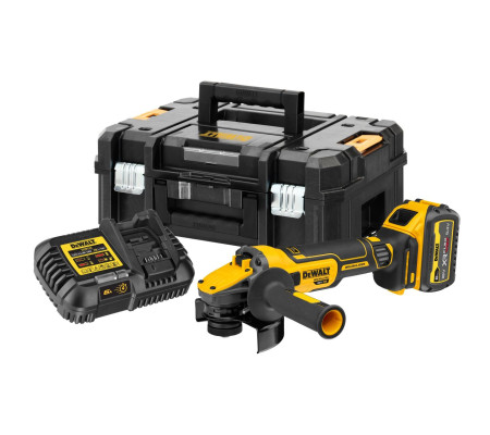 Аккумуляторная угловая шлифмашина DEWALT DCG409T1, 18/54 В, 125 мм, 9000 об/мин, с АКБ 6 Ач и ЗУ, в кейсе TSTAK (DCG409T1-QW)