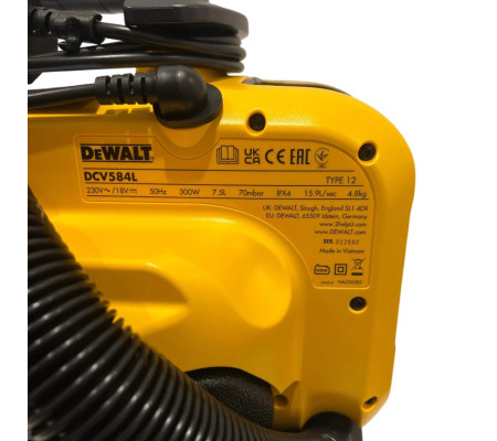 Аккумуляторный строительный пылесос DEWALT DCV584L, с возможностью работы от сети, 14.4/18 В, 7.5 л, без АКБ и ЗУ (DCV584L-QW)