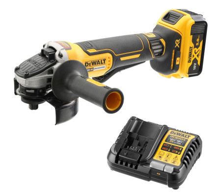 Аккумуляторная угловая шлифмашина DEWALT DCG406P1, 18 В, 125 мм, 9000 об/мин, с АКБ 5 Ач и ЗУ (DCG406P1N-XJ)