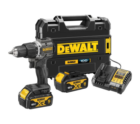 Ударная дрель-шуруповерт DEWALT DCD100P2T, 18 В, 1650 об/мин, 28050 уд/мин, с 2 АКБ 5 Ач и ЗУ, в кейсе TSTAK (DCD100P2T-QW)