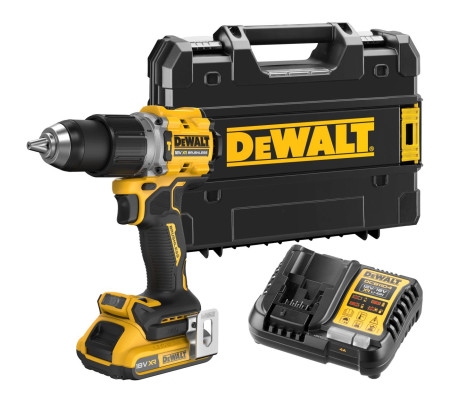 Ударная дрель-шуруповерт DEWALT DCD805D1T, 18 В, 2000 об/мин, 34000 уд/мин, с АКБ 2 Ач и ЗУ, в кейсе TSTAK (DCD805D1NT-XJ)
