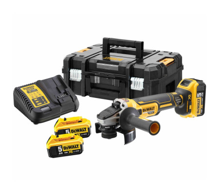 Аккумуляторная угловая шлифмашина DEWALT DCG405P3, 18 В, 125 мм, 9000 об/мин, с 3 АКБ 5 Ач и ЗУ, в кейсе TSTAK (DCG405P3-QW)