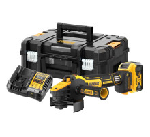 Аккумуляторная угловая шлифмашина DEWALT DCG409VSP1T, 18/54 В, 125 мм, 9000 об/мин, с АКБ 5 Ач и ЗУ, в кейсе TSTAK