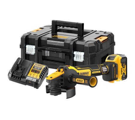 Аккумуляторная угловая шлифмашина DEWALT DCG409VSP1T, 18/54 В, 125 мм, 9000 об/мин, с АКБ 5 Ач и ЗУ, в кейсе TSTAK