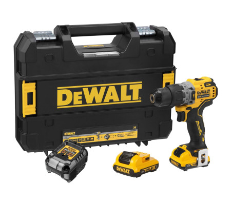 Ударная дрель-шуруповерт DEWALT DCD706D2, 12 В, 1500 об/мин, 25500 уд/мин, с 2 АКБ 2 Ач и ЗУ, в кейсе TSTAK (DCD706D2-QW)