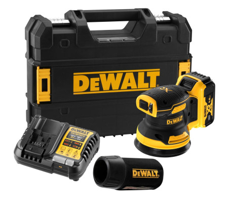 Аккумуляторная эксцентриковая шлифмашина DEWALT DCW210P1T, 18 В, 125 мм, 12000 кол/мин, с АКБ 5 Ач и ЗУ, в кейсе TSTAK