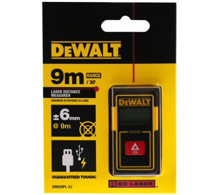 Аккумуляторный лазерный дальномер DEWALT DW030PL, 3.7 В, красный луч, 9 м, со встроенной АКБ (DW030PL-XJ)