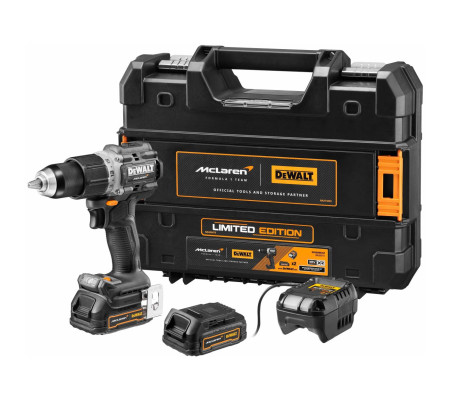 Ударная дрель-шуруповерт DEWALT McLaren Limited Edition DCD85ME2GT, 18 В, 2000 об/мин, с 2 АКБ 1.7 Ач и ЗУ, в кейсе TSTAK