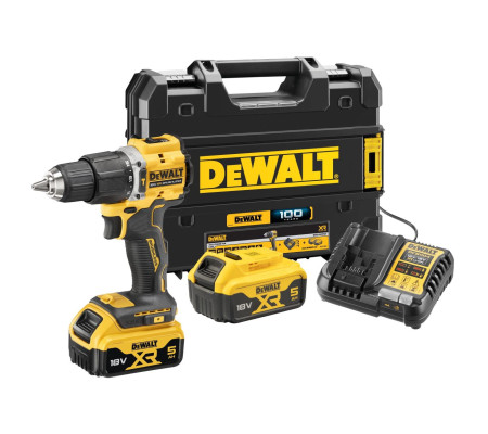 Ударная дрель-шуруповерт DEWALT DCD100YP2T, 18 В, 1650 об/мин, 28050 уд/мин, с 2 АКБ 5 Ач и ЗУ, в кейсе TSTAK (DCD100YP2T-QW)