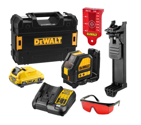 Аккумуляторный лазерный нивелир DEWALT DCE088D1R, 12 В, красный луч, 20 м, с АКБ 2 Ач и ЗУ, в кейсе TSTAK (DCE088D1R-QW)